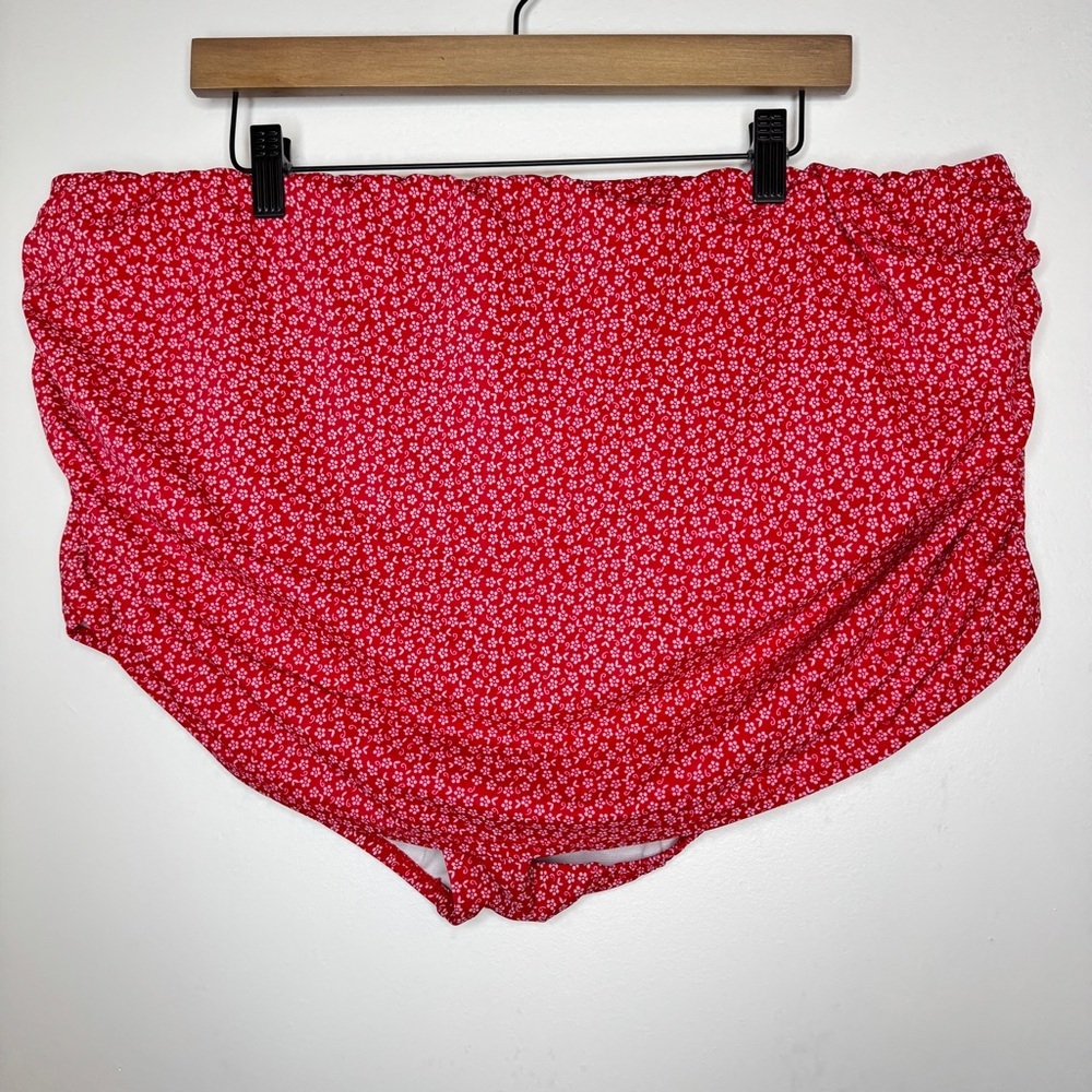 Red Floral Swim Skirt White Ditsy Flower Print